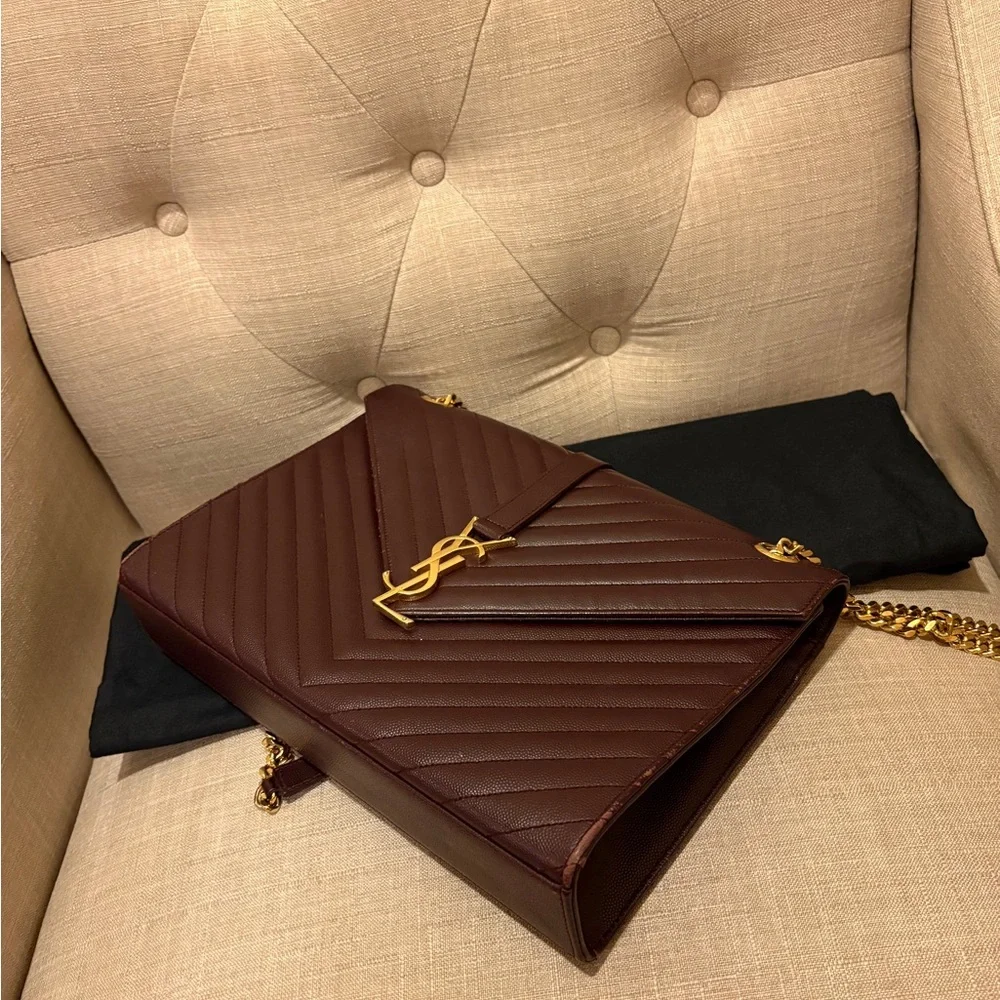 Yves Saint Laurent Wine Quilted Leather Shoulder Bag with Gold Chain - Picture 7 of 7